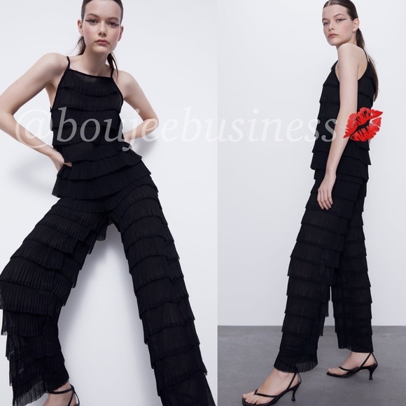 ZARA BNWT Ruffled Top + Pants 2pc Coord Set - Picture 3 of 4